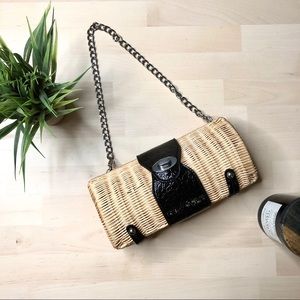 Straw Wicker Leather Clutch Wallet Mini Handbag